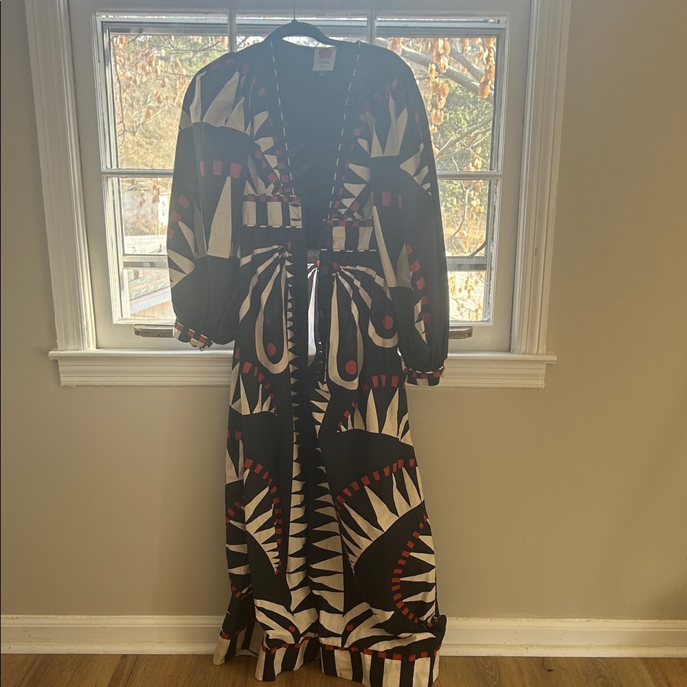 FARM Rio Black and Red Geometric Long Sleeve Dress